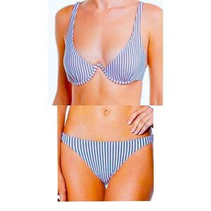 Avec Les Filles Striped Underwire Bikini Set NEW Size Medium Blue White